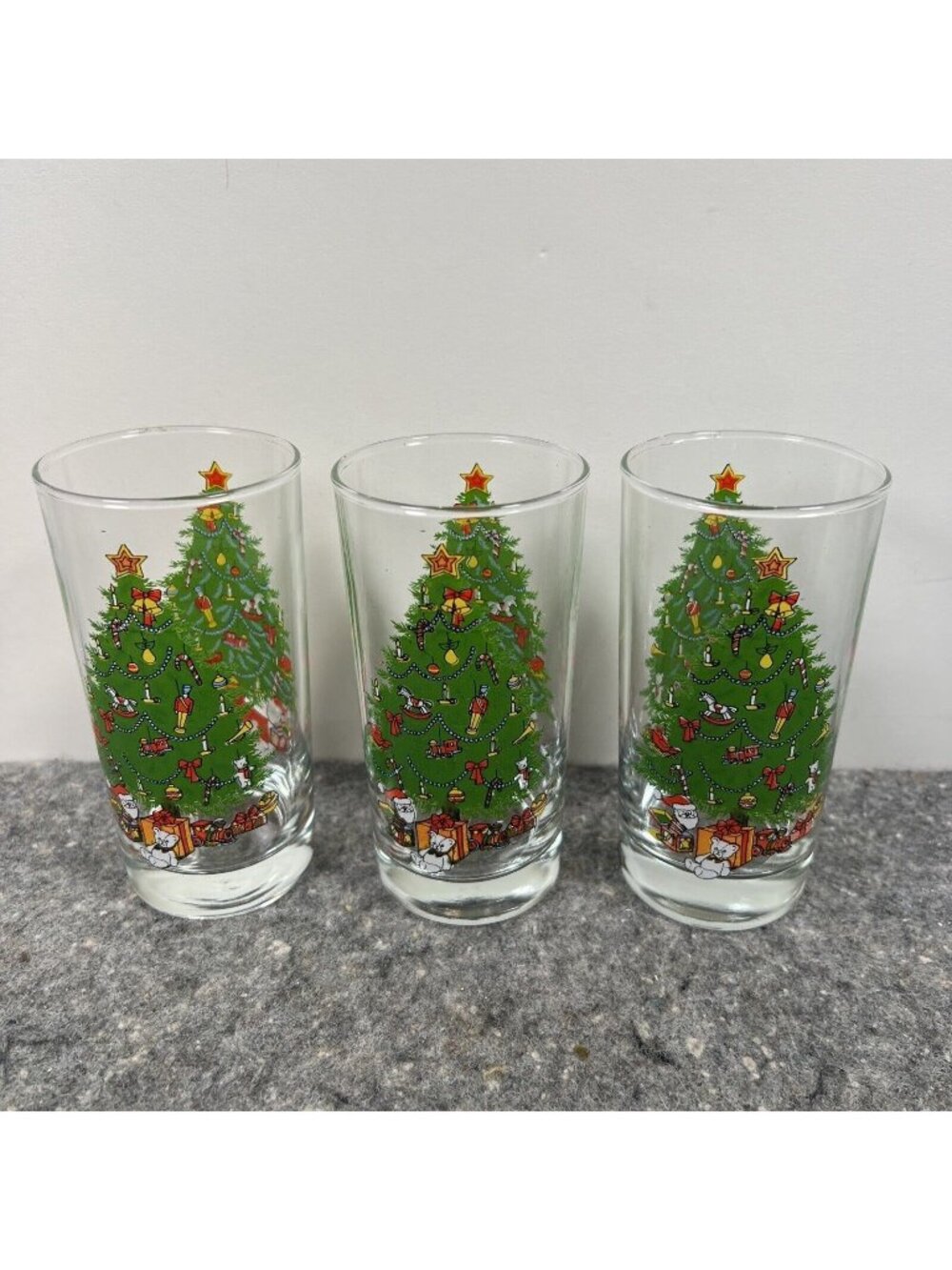 Vintage Holiday Magic Christmas Tree Beverage Glasses Set Of 3